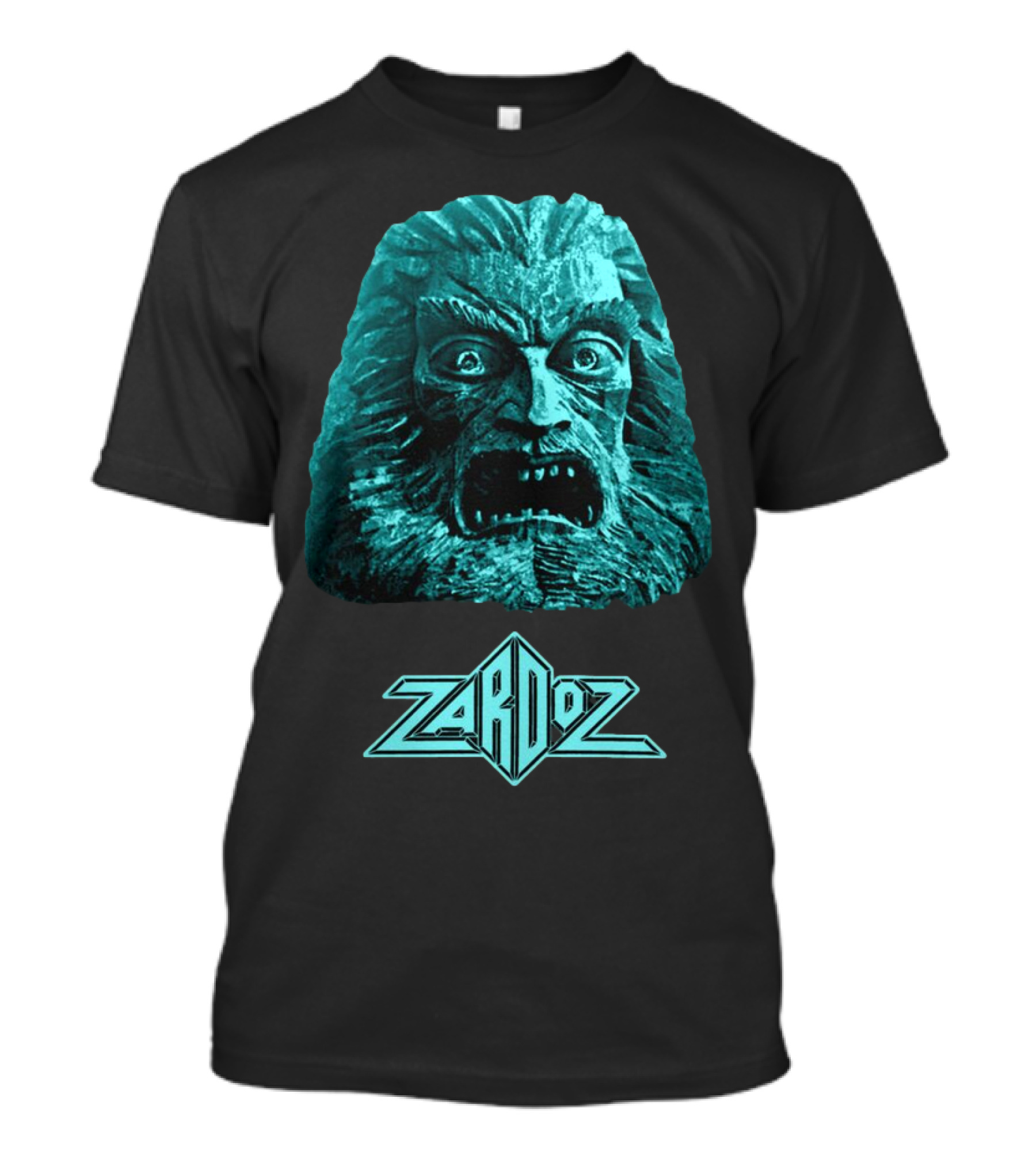 Zardoz Stone Head Blue Face With Logo T-Shirt