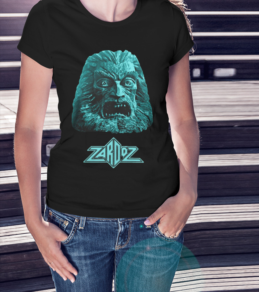 Zardoz Stone Head Blue Face With Logo T-Shirt