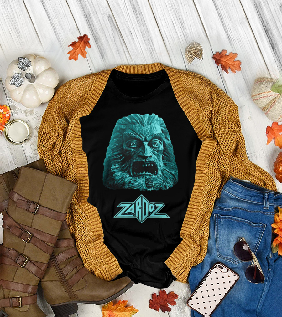 Zardoz Stone Head Blue Face With Logo T-Shirt