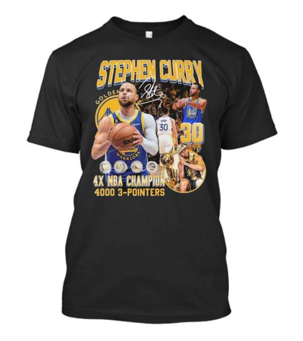 Stephen Curry Golden State Warriors 4X NBA Champion 4000 3-Pointers Signature 30 T-Shirt