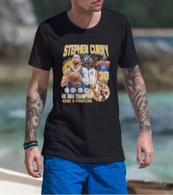 Stephen Curry Golden State Warriors 4X NBA Champion 4000 3-Pointers Signature 30 T-Shirt