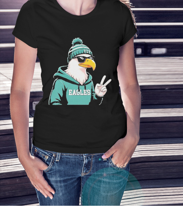 Fly Eagles Beanie Sunglasses Peace Sign T-Shirt