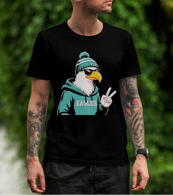 Fly Eagles Beanie Sunglasses Peace Sign T-Shirt