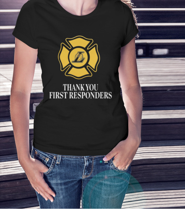 Thank You First Responders Los Angeles Lakers Maltese Cross Badge T-Shirt