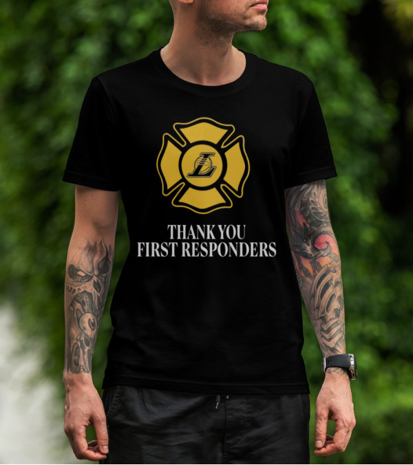 Thank You First Responders Los Angeles Lakers Maltese Cross Badge T-Shirt