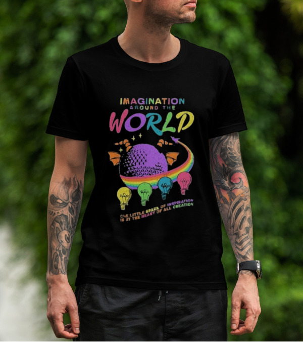 Imagination Around The World Featuring Spaceship Earth And Colorful Light Bulbs T-Shirt