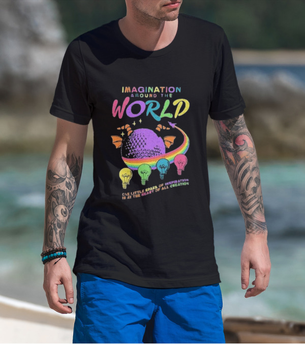 Imagination Around The World Featuring Spaceship Earth And Colorful Light Bulbs T-Shirt