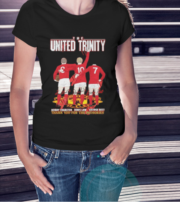 The United Trinity Bobby Charlton Denis Law George Best Thank You For The Memories T-Shirt