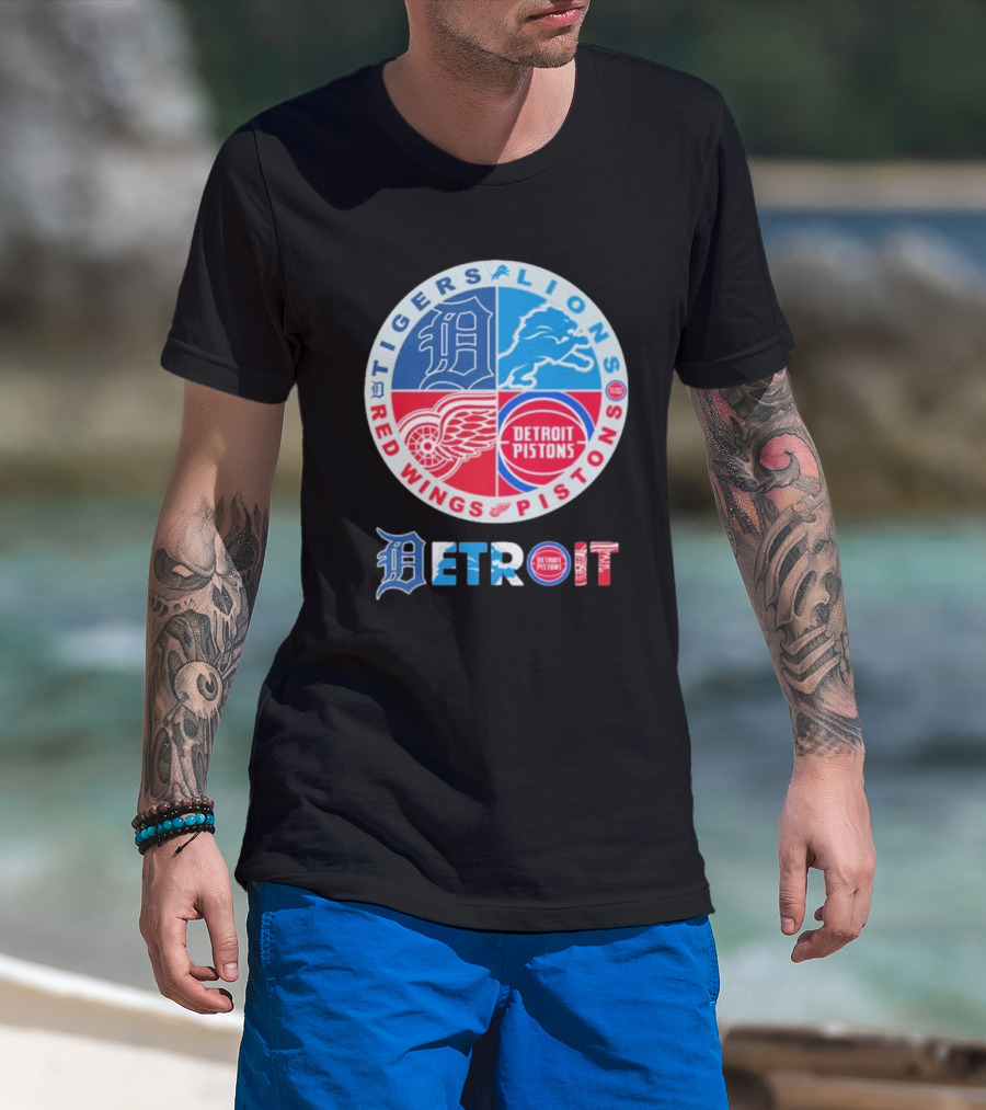 Tigers Lions Red Wings Pistons Detroit Sports Logos T-Shirt