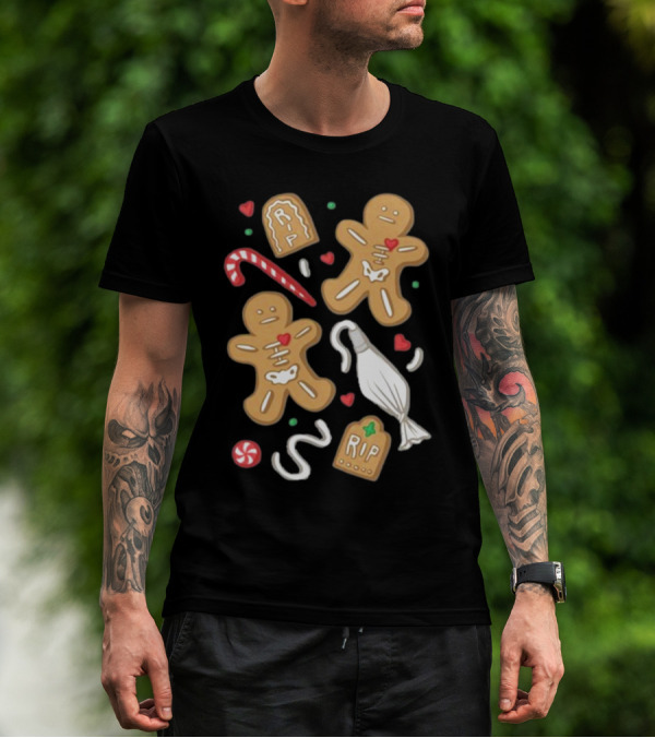 Totally Normal Gingerbread Skeletons RIP Cookies And Candy Cane T-Shirt