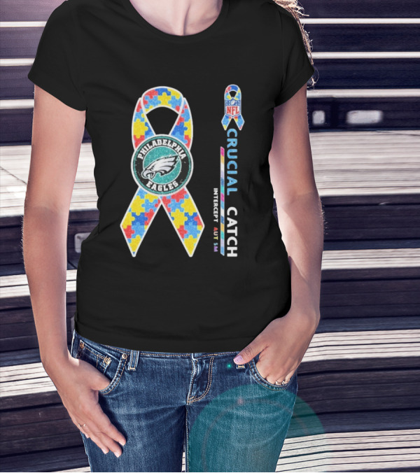Philadelphia Eagles Autism Awareness Crucial Catch NFL Puzzle Ribbon T-Shirt