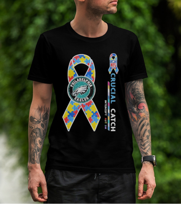 Philadelphia Eagles Autism Awareness Crucial Catch NFL Puzzle Ribbon T-Shirt