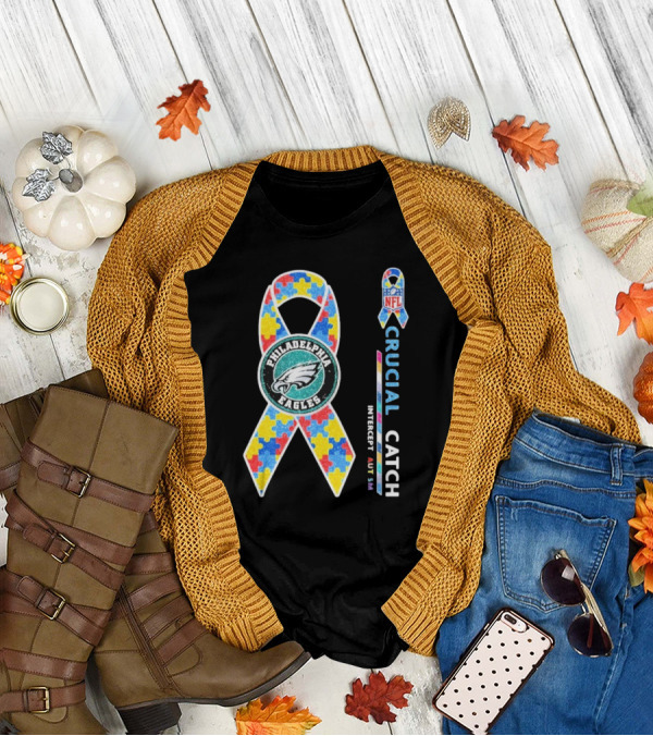Philadelphia Eagles Autism Awareness Crucial Catch NFL Puzzle Ribbon T-Shirt
