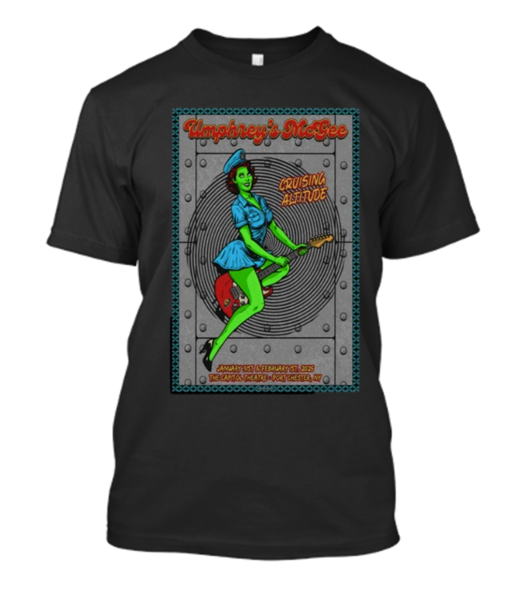 Umphrey's McGee Cruising Altitude January 31st February 1st 2025 The Capitol Theatre Port Chester NY Vintage Style Green Pin-Up Art T-Shirt