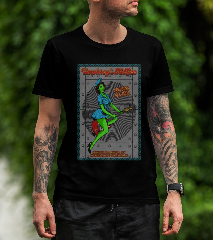 Umphrey's McGee Cruising Altitude January 31st February 1st 2025 The Capitol Theatre Port Chester NY Vintage Style Green Pin-Up Art T-Shirt