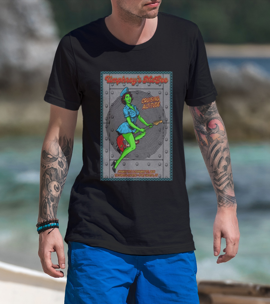 Umphrey's McGee Cruising Altitude January 31st February 1st 2025 The Capitol Theatre Port Chester NY Vintage Style Green Pin-Up Art T-Shirt