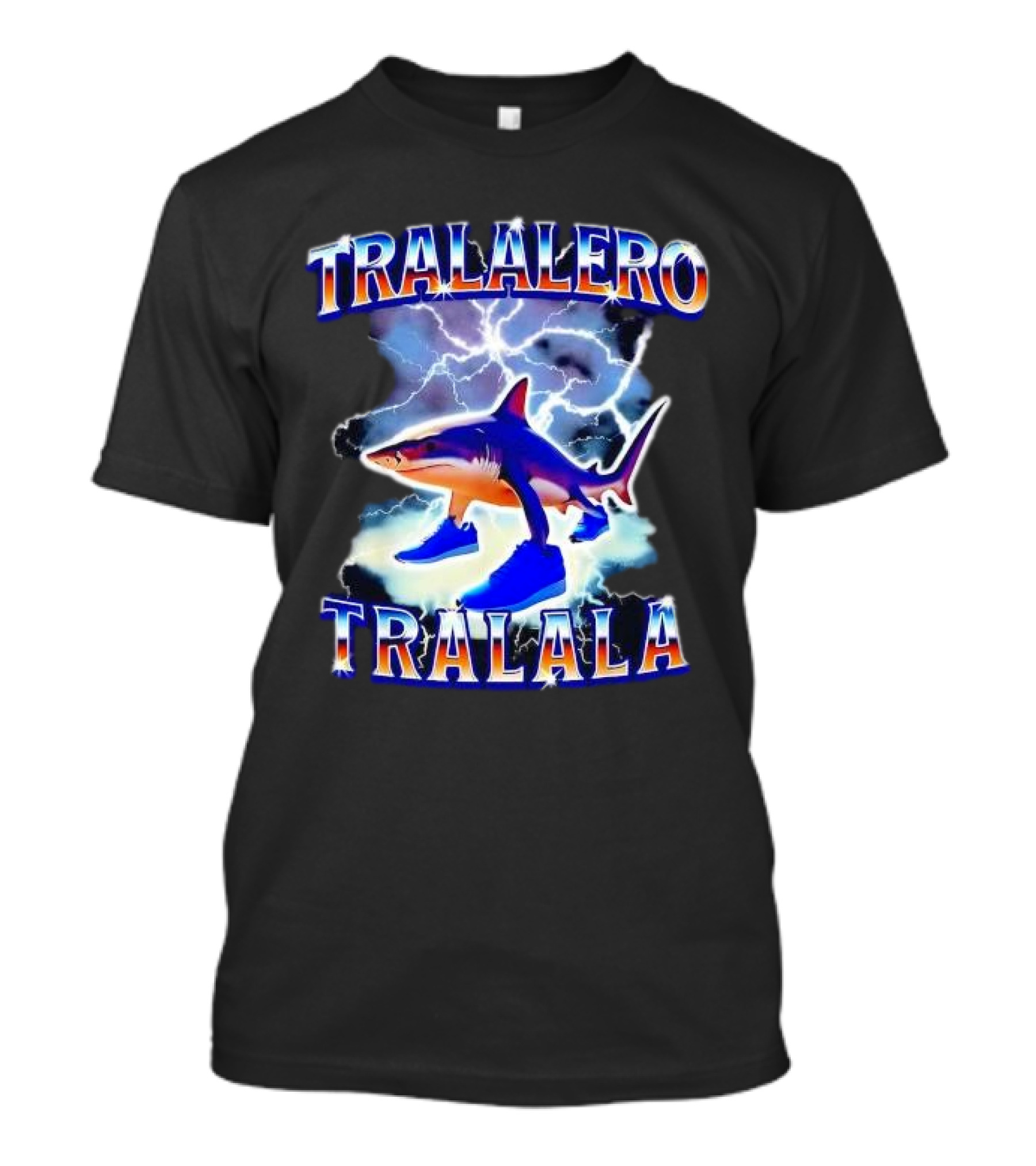 TRALALERO TRALALA Shark With Sneakers Lightning Background T-Shirt