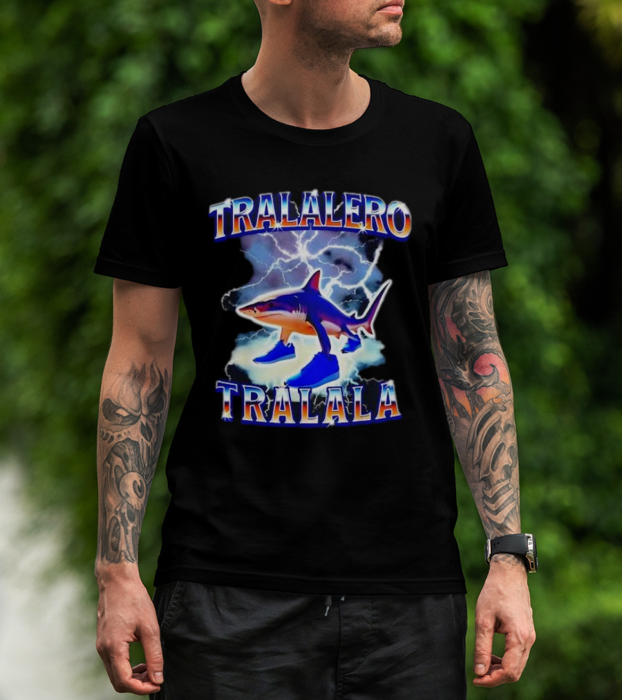 TRALALERO TRALALA Shark With Sneakers Lightning Background T-Shirt