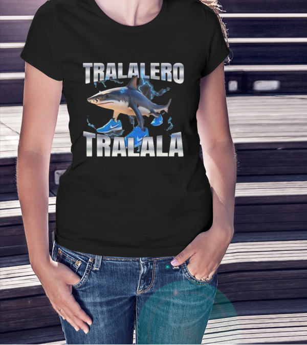 Tralalero Tralala Shark Wearing Blue Nike Shoes With Lightning T-Shirt