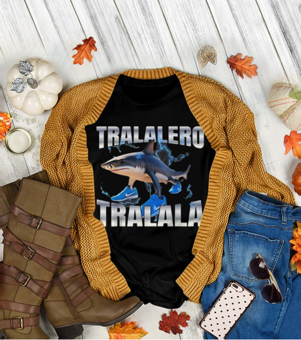 Tralalero Tralala Shark Wearing Blue Nike Shoes With Lightning T-Shirt