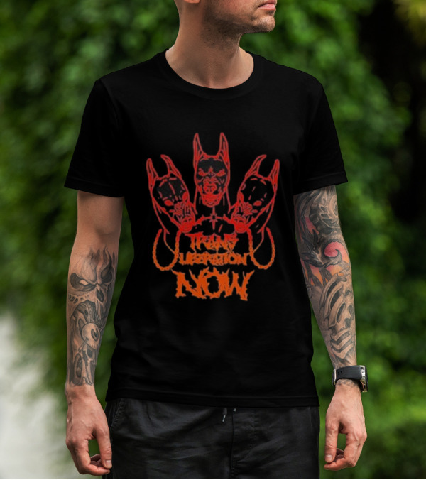Trans Liberation Now Three Red Bull Dog Faces T-Shirt