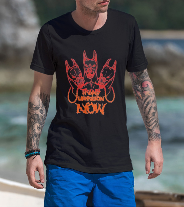 Trans Liberation Now Three Red Bull Dog Faces T-Shirt
