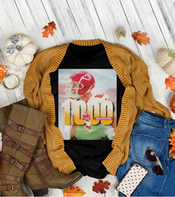 Travis Kelce 1000 Career Receptions Milestone Celebration NFL Iconic Achievement T-Shirt