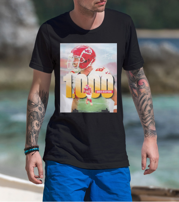 Travis Kelce 1000 Career Receptions Milestone Celebration NFL Iconic Achievement T-Shirt