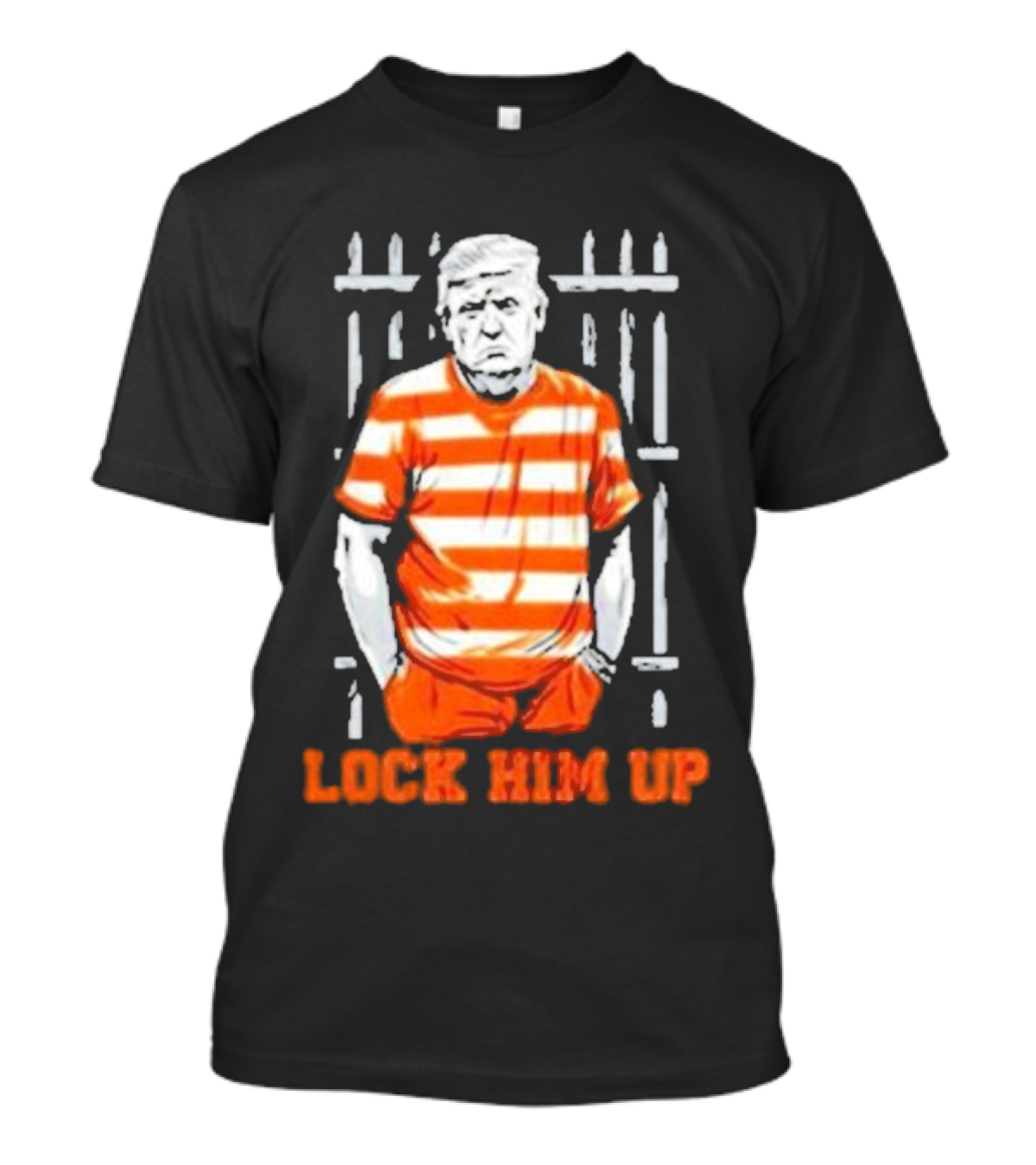 Trump Lock Him Up Jail Stripes Standing Prison Bars T-Shirt