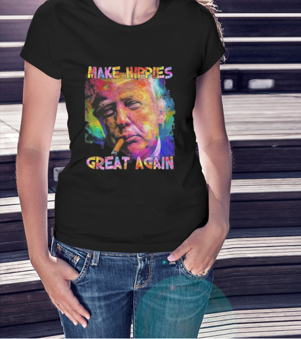 Make Hippies Great Again Colorful Trump Smoking Art T-Shirt