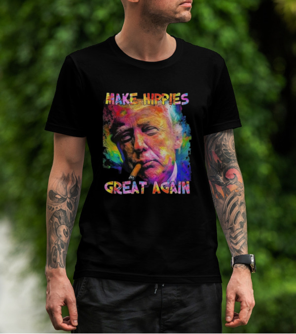 Make Hippies Great Again Colorful Trump Smoking Art T-Shirt