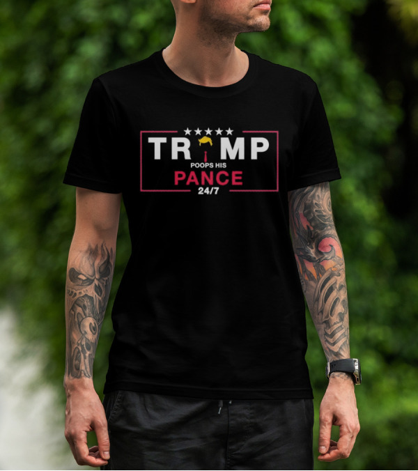Trump Poops His Pance 24/7 Parody Text With Hair Icon T-Shirt
