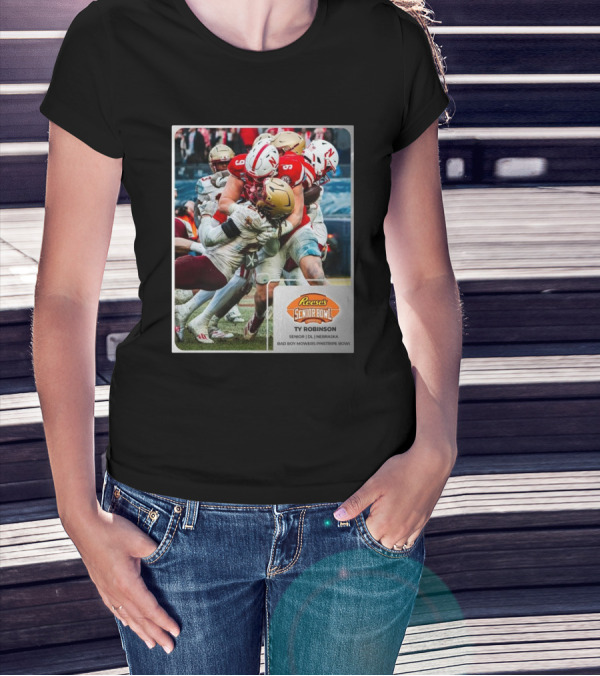 Reese's Senior Bowl Ty Robinson Senior DL Nebraska Bad Boy Mowers Pinstripe Bowl T-Shirt