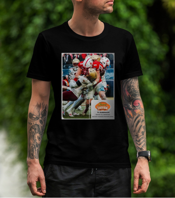Reese's Senior Bowl Ty Robinson Senior DL Nebraska Bad Boy Mowers Pinstripe Bowl T-Shirt