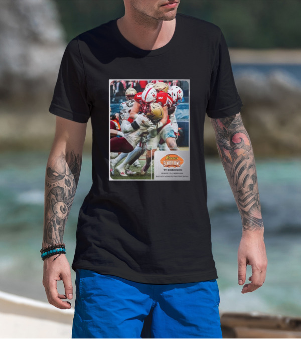 Reese's Senior Bowl Ty Robinson Senior DL Nebraska Bad Boy Mowers Pinstripe Bowl T-Shirt