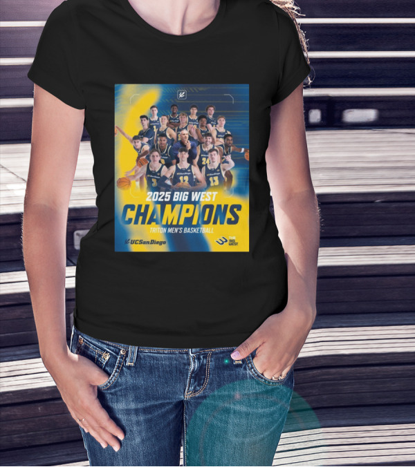 UC San Diego Triton Men's Basketball 2025 Big West Champions Team T-Shirt