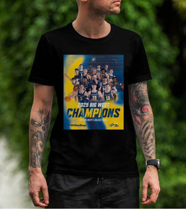 UC San Diego Triton Men's Basketball 2025 Big West Champions Team T-Shirt
