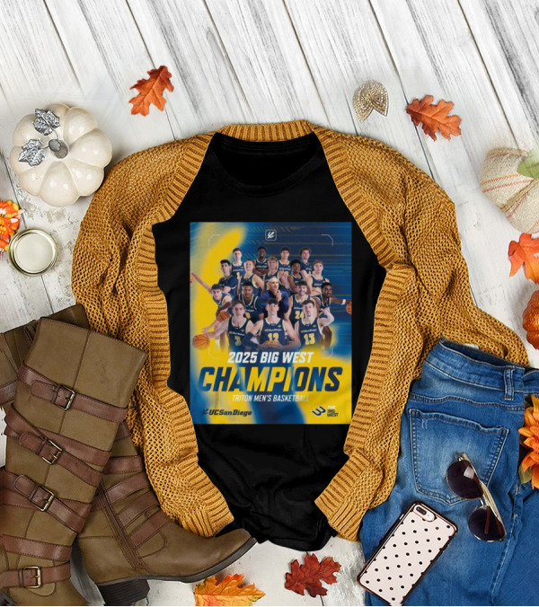 UC San Diego Triton Men's Basketball 2025 Big West Champions Team T-Shirt