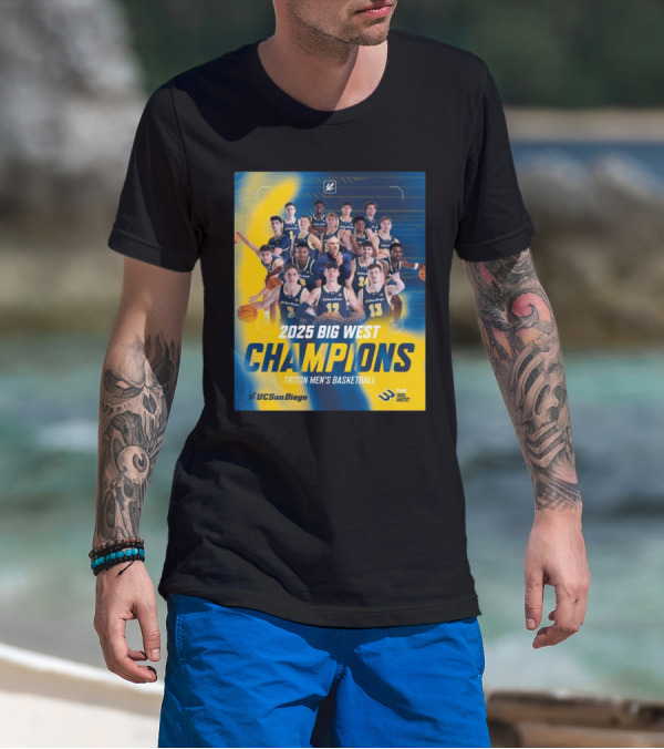 UC San Diego Triton Men's Basketball 2025 Big West Champions Team T-Shirt