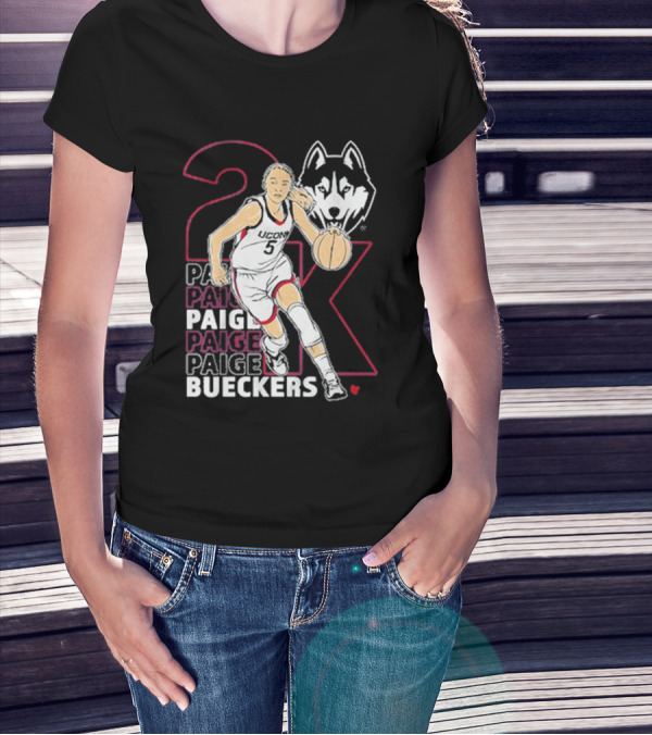 UConn Basketball Paige Bueckers 2K Athlete Silhouette And Husky Mascot T-Shirt