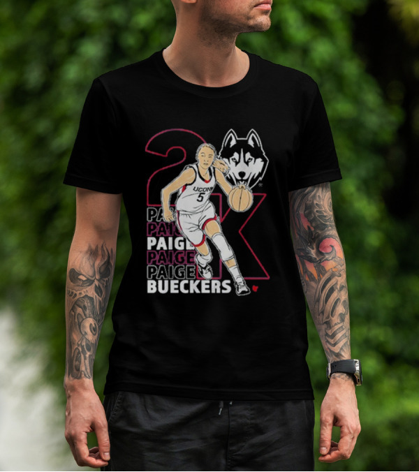 UConn Basketball Paige Bueckers 2K Athlete Silhouette And Husky Mascot T-Shirt