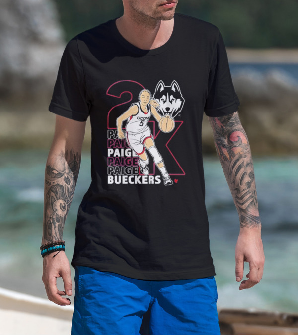 UConn Basketball Paige Bueckers 2K Athlete Silhouette And Husky Mascot T-Shirt