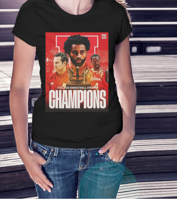 FOX College Hoops Nebraska Basketball College Basketball Crown Champions T-Shirt