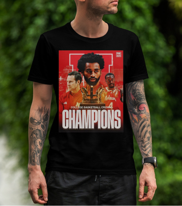 FOX College Hoops Nebraska Basketball College Basketball Crown Champions T-Shirt
