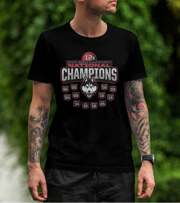 UConn Huskies 2025 NCAA Women’s Basketball National Champions 12x Banner T-Shirt