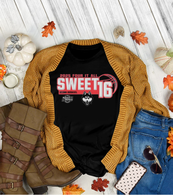 UConn Huskies 2025 Sweet 16 Four It All Women's Basketball T-Shirt