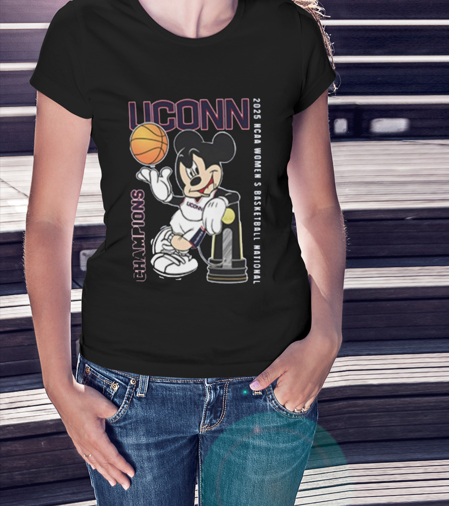 UConn Huskies Mickey Mouse 2025 NCAA Women's Basketball National Champions T-Shirt
