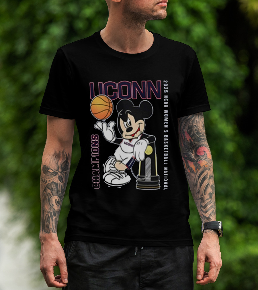 UConn Huskies Mickey Mouse 2025 NCAA Women's Basketball National Champions T-Shirt