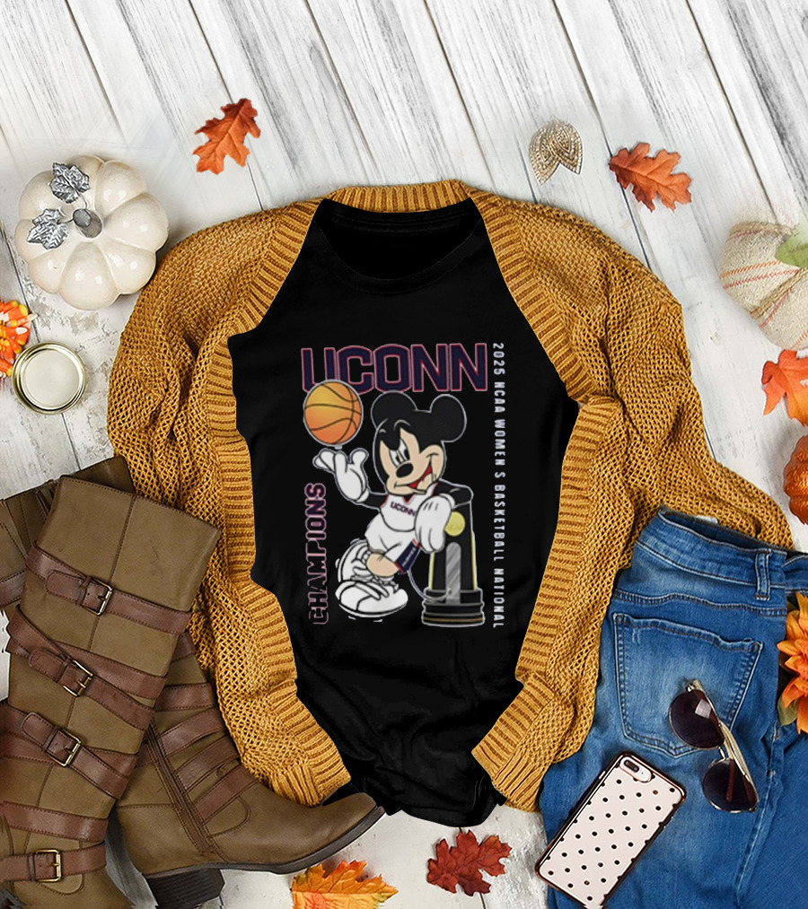 UConn Huskies Mickey Mouse 2025 NCAA Women's Basketball National Champions T-Shirt