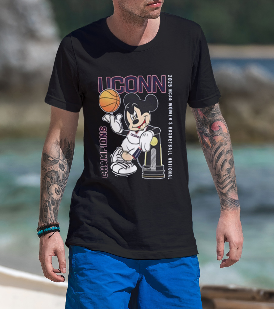 UConn Huskies Mickey Mouse 2025 NCAA Women's Basketball National Champions T-Shirt